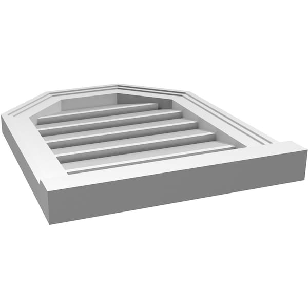 Ekena Millwork Octagonal Top Surface Mount PVC Gable Vent w/ 2"W x 2"P Brickmould Sill Frame, 16"W x 20"H - GVPOT16X2003SF