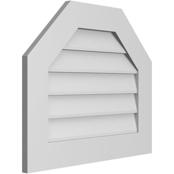 Ekena Millwork Octagonal Top Surface Mount PVC Gable Vent w/ 3-1/2"W x 1"P Standard Frame, 26"W x 22"H - GVPOT26X2201SN
