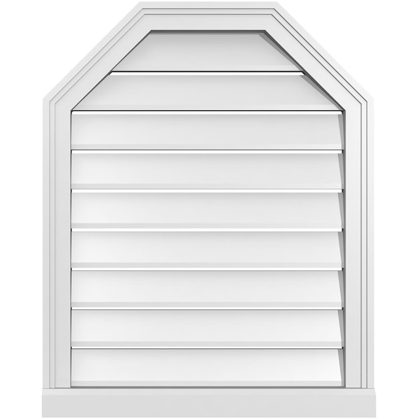 Ekena Millwork Octagonal Top Surface Mount PVC Gable Vent w/ 2"W x 2"P Brickmould Sill Frame, 24"W x 30"H - GVPOT24X3003SF