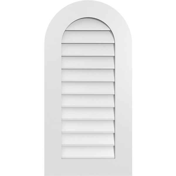 Ekena Millwork Round Top Surface Mount PVC Gable Vent: Non-Functional, w/ 3-1/2"W x 1"P Standard Frame, 18"W x 36"H - GVPRT18X3601SN