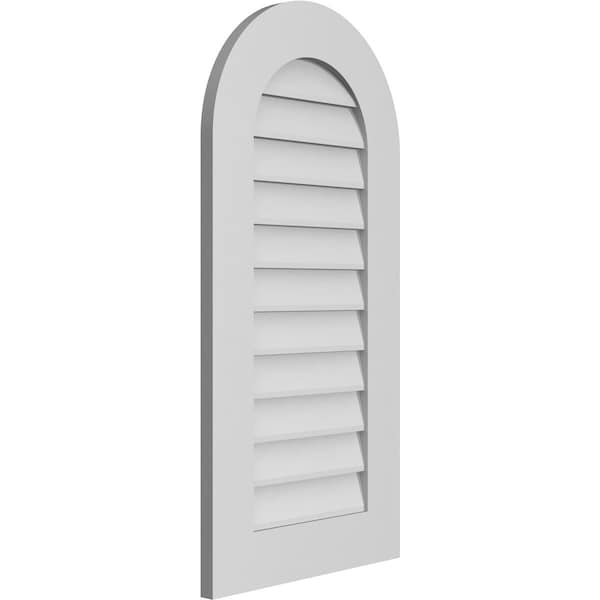 Ekena Millwork Round Top Surface Mount PVC Gable Vent: Non-Functional, w/ 3-1/2"W x 1"P Standard Frame, 18"W x 36"H - GVPRT18X3601SN