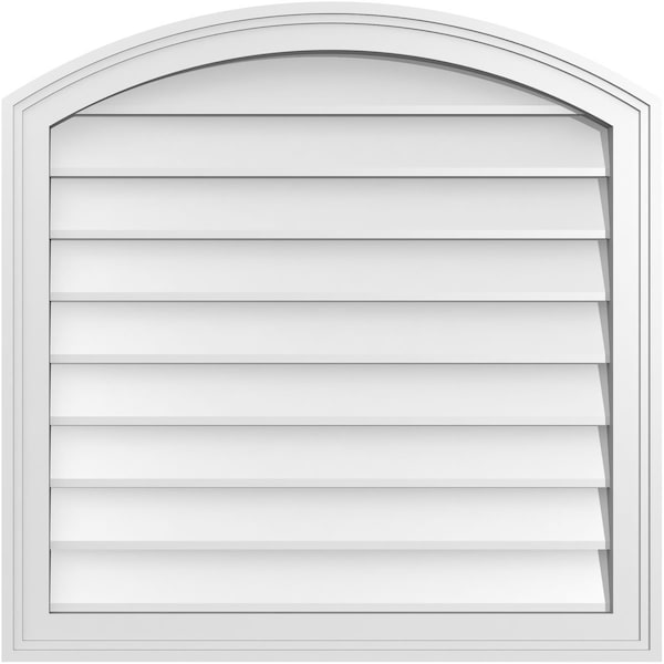 Ekena Millwork Arch Top Surface Mount PVC Gable Vent: Functional, w/ 2"W x 1-1/2"P Brickmould Frame, 28"W x 28"H - GVPAR28X2802SF