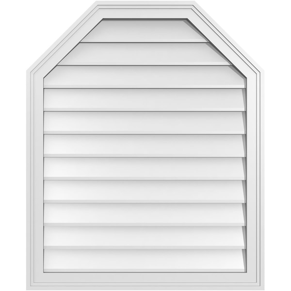 Ekena Millwork Octagonal Top Surface Mount PVC Gable Vent w/ 2"W x 1-1/2"P Brickmould Frame, 28"W x 34"H - GVPOT28X3402SN
