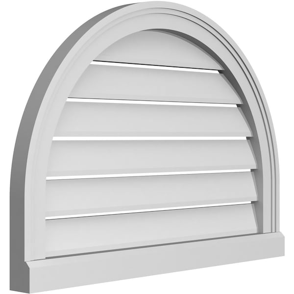 Ekena Millwork Round Top Surface Mount PVC Gable Vent: Functional, w/ 2"W x 2"P Brickmould Sill Frame, 28"W x 20"H - GVPRT28X2003SF