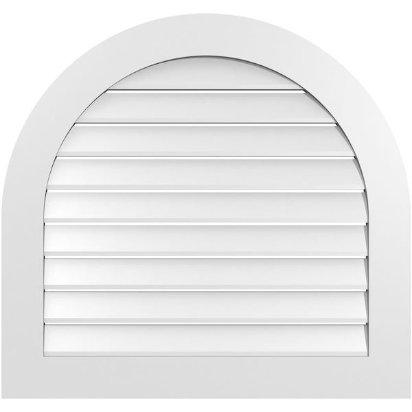 Ekena Millwork Round Top Surface Mount PVC Gable Vent: Functional, w/ 3-1/2"W x 1"P Standard Frame, 34"W x 32"H - GVPRT34X3201SF