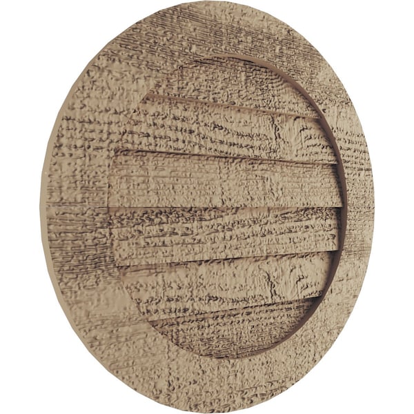 Ekena Millwork Timberthane Rough Sawn Round Faux Wood Non-Functional Gable Vent, Primed Tan, 33"W x 33"H - GVURRO33DRSPR