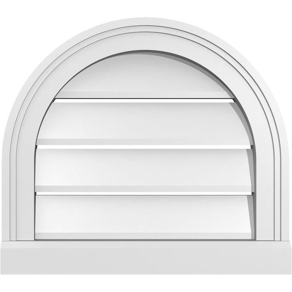 Ekena Millwork Round Top Surface Mount PVC Gable Vent: Functional, w/ 2"W x 2"P Brickmould Sill Frame, 18"W x 16"H - GVPRT18X1603SF