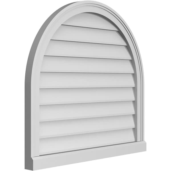 Ekena Millwork Round Top Surface Mount PVC Gable Vent w/ 2"W x 2"P Brickmould Sill Frame, 30"W x 28"H - GVPRT30X2803SN