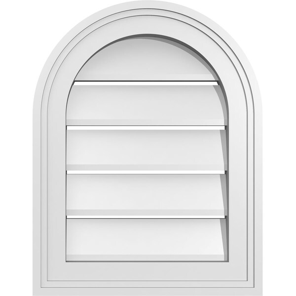 Ekena Millwork Round Top Surface Mount PVC Gable Vent: Functional, w/ 2"W x 1-1/2"P Brickmould Frame, 14"W x 18"H - GVPRT14X1802SF