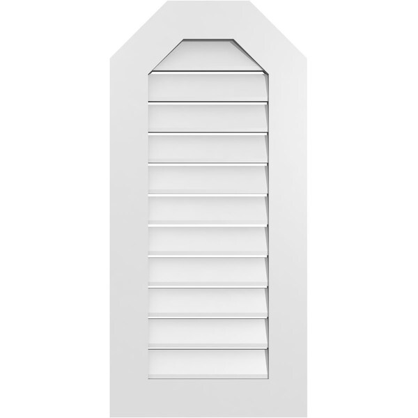 Ekena Millwork Octagonal Top Surface Mount PVC Gable Vent: Functional, w/ 3-1/2"W x 1"P Standard Frame, 18"W x 38"H - GVPOT18X3801SF
