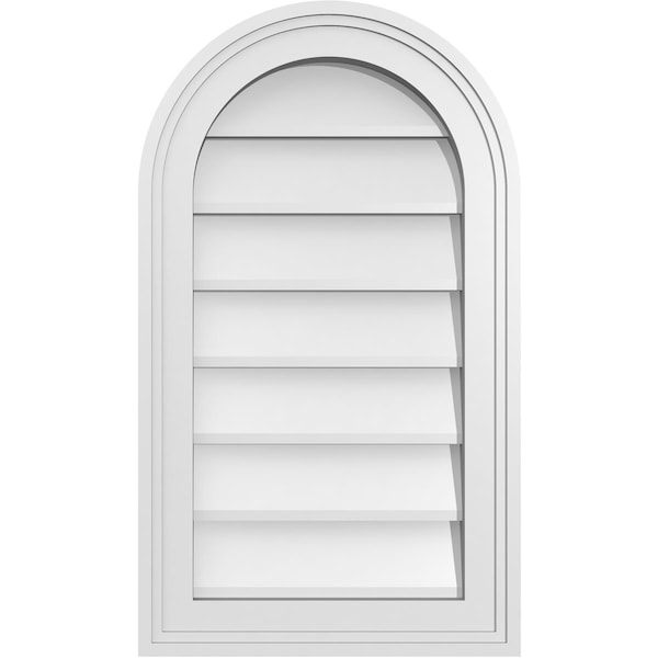 Ekena Millwork Round Top Surface Mount PVC Gable Vent w/ 2"W x 1-1/2"P Brickmould Frame, 14"W x 24"H - GVPRT14X2402SN