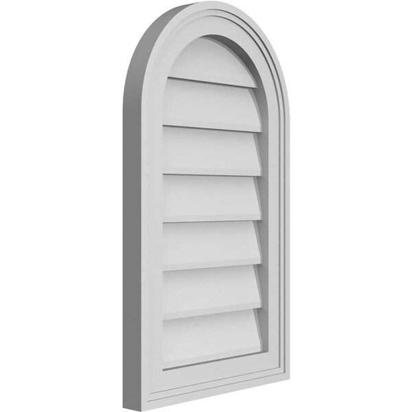 Ekena Millwork Round Top Surface Mount PVC Gable Vent w/ 2"W x 1-1/2"P Brickmould Frame, 14"W x 24"H - GVPRT14X2402SN
