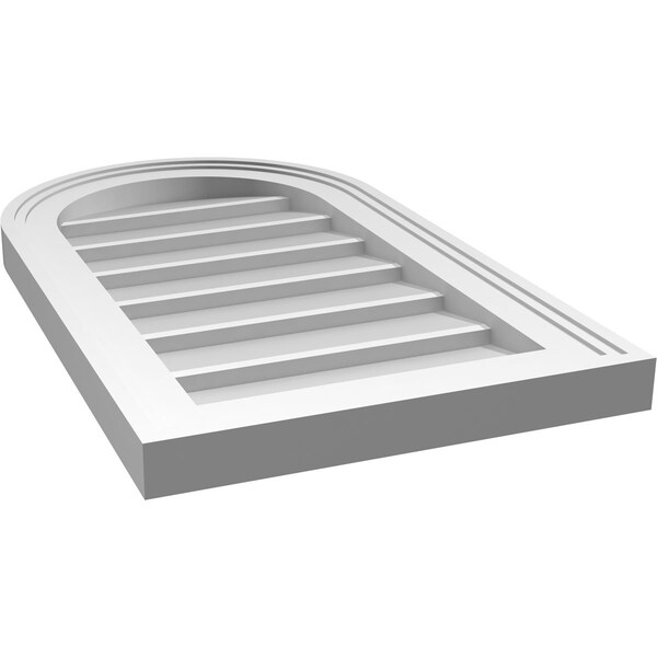 Ekena Millwork Round Top Surface Mount PVC Gable Vent w/ 2"W x 1-1/2"P Brickmould Frame, 14"W x 24"H - GVPRT14X2402SN