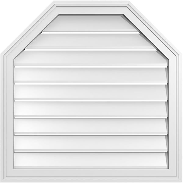 Ekena Millwork Octagonal Top Surface Mount PVC Gable Vent w/ 2"W x 1-1/2"P Brickmould Frame, 28"W x 28"H - GVPOT28X2802SF