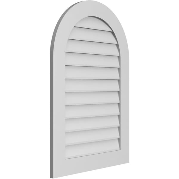 Ekena Millwork Round Top Surface Mount PVC Gable Vent: Non-Functional, w/ 3-1/2"W x 1"P Standard Frame, 26"W x 38"H - GVPRT26X3801SN
