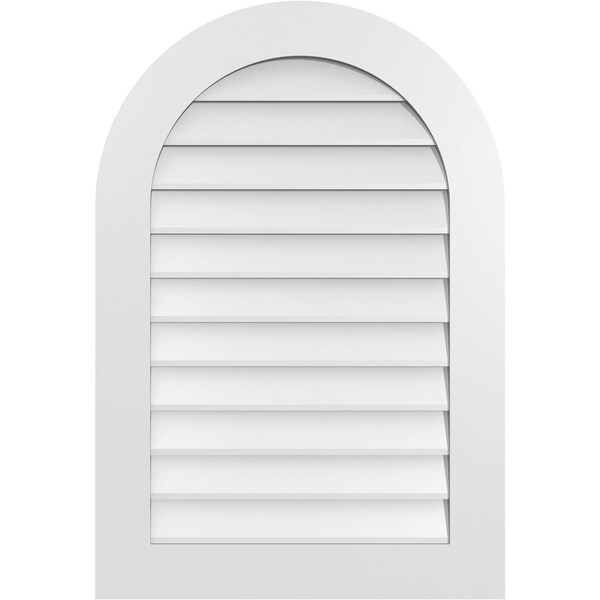 Ekena Millwork Round Top Surface Mount PVC Gable Vent: Non-Functional, w/ 3-1/2"W x 1"P Standard Frame, 26"W x 38"H - GVPRT26X3801SN
