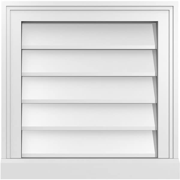 Ekena Millwork Vertical Surface Mount PVC Gable Vent w/ 2"W x 2"H , Brickmould Sill Frame, 18"W x 18"H - GVPVE18X1803SN