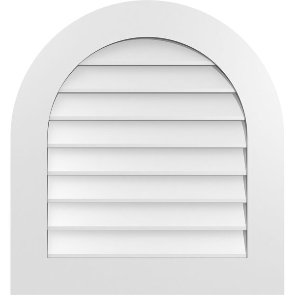 Ekena Millwork Round Top Surface Mount PVC Gable Vent: Non-Functional, w/ 3-1/2"W x 1"P Standard Frame, 26"W x 28"H - GVPRT26X2801SN