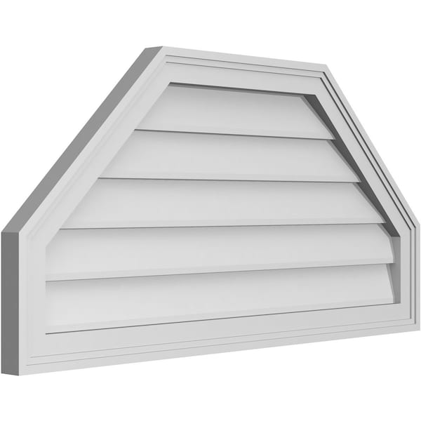 Ekena Millwork Octagonal Top Surface Mount PVC Gable Vent w/ 2"W x 1-1/2"P Brickmould Frame, 36"W x 18"H - GVPOT36X1802SN