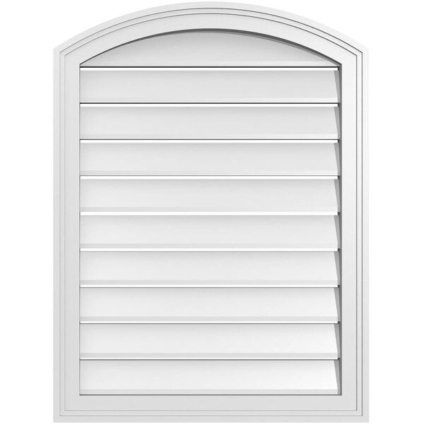 Ekena Millwork Arch Top Surface Mount PVC Gable Vent: Non-Functional, w/2"W x 1-1/2"P Brickmould Frame, 24"W x 30"H - GVPAR24X3002SN