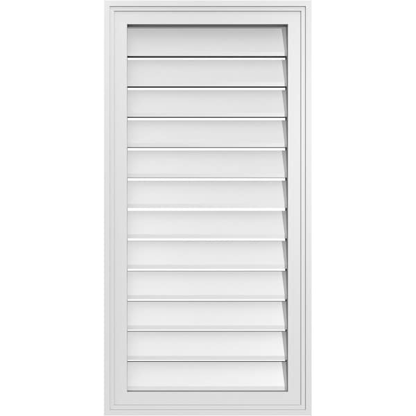 Ekena Millwork Vertical Surface Mount PVC Gable Vent: Functional, w/ 2"W x 1-1/2"P Brickmould Frame, 18"W x 36"H - GVPVE18X3602SF