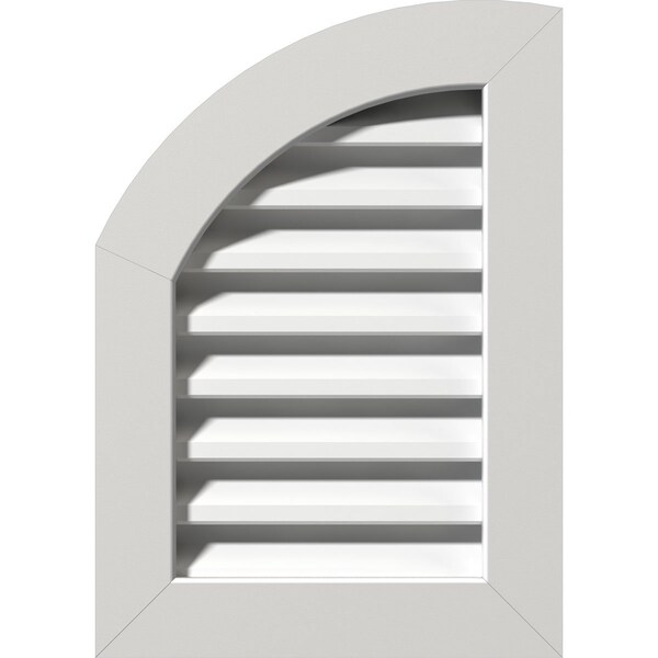 Ekena Millwork Quarter Round Top Left Functional, PVC Gable Vent w/ 1" x 4" Flat Trim Frame, 12"W x 26"H - GVPQL12X2601FUN