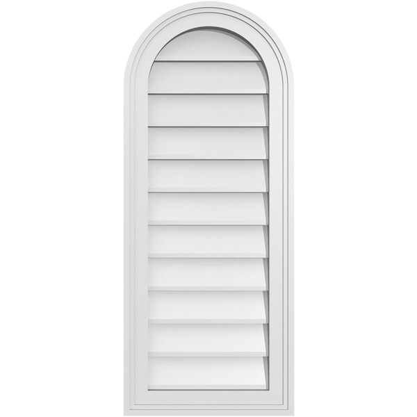 Ekena Millwork Round Top Surface Mount PVC Gable Vent w/ 2"W x 1-1/2"P Brickmould Frame, 14"W x 34"H - GVPRT14X3402SN