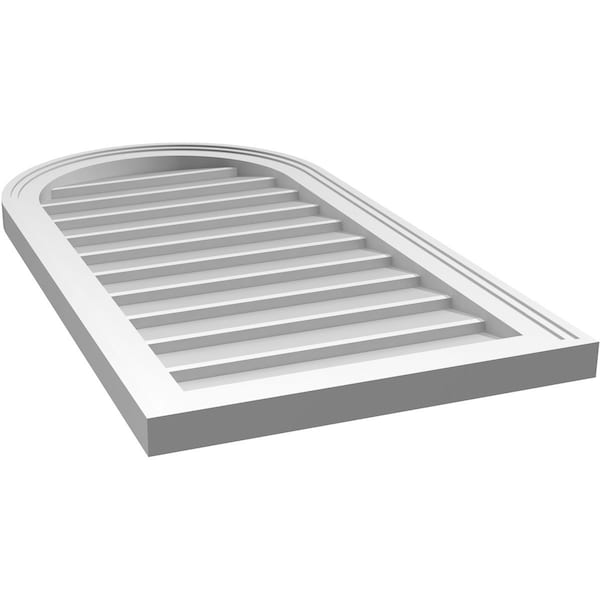 Ekena Millwork Round Top Surface Mount PVC Gable Vent w/ 2"W x 1-1/2"P Brickmould Frame, 18"W x 34"H - GVPRT18X3402SN