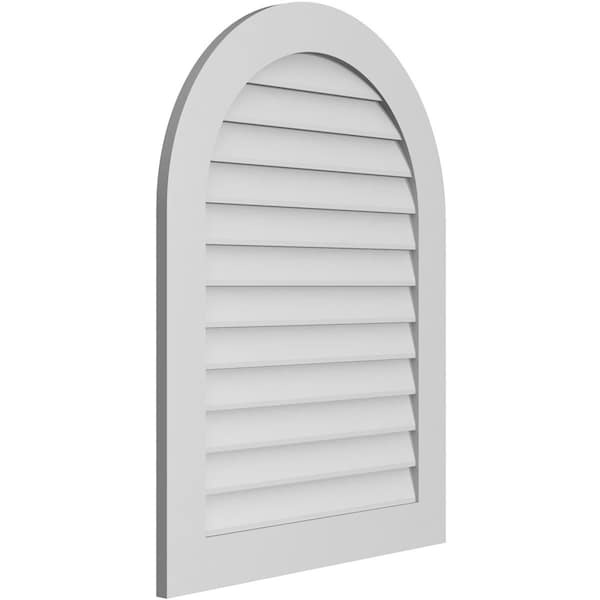 Ekena Millwork Round Top Surface Mount PVC Gable Vent: Non-Functional, w/ 3-1/2"W x 1"P Standard Frame, 30"W x 40"H - GVPRT30X4001SN