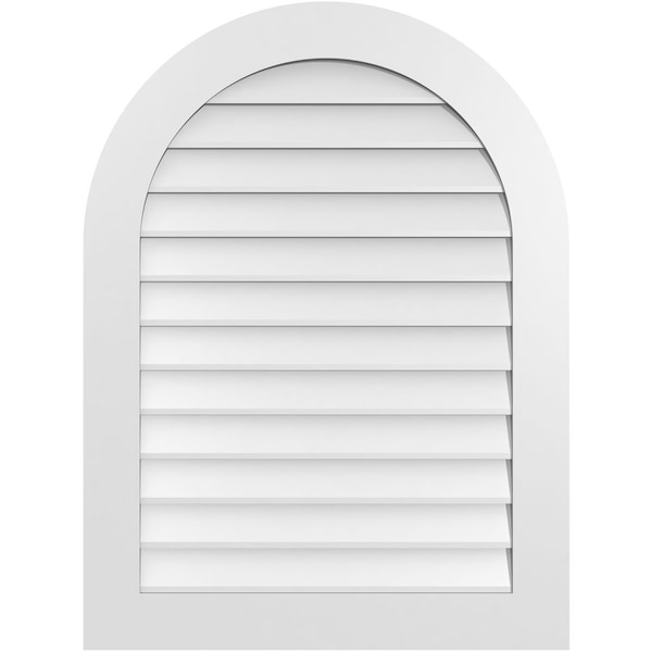 Ekena Millwork Round Top Surface Mount PVC Gable Vent: Non-Functional, w/ 3-1/2"W x 1"P Standard Frame, 30"W x 40"H - GVPRT30X4001SN