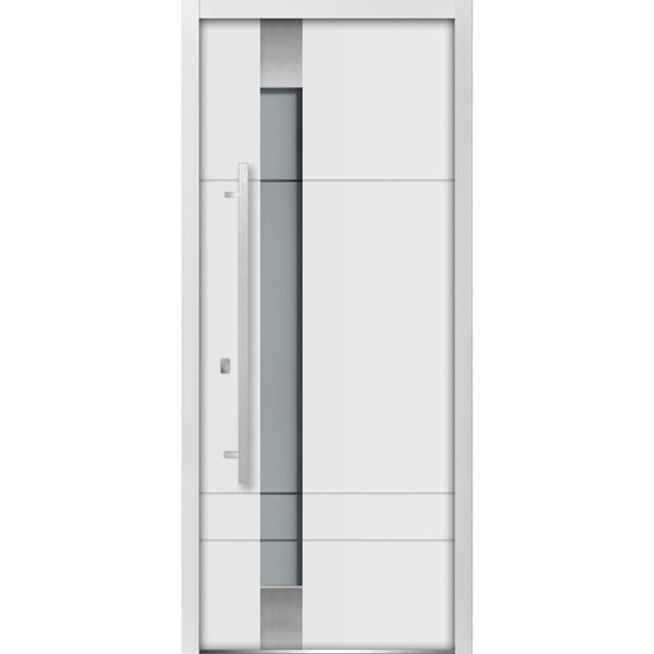 Vdomdoors Front Exterior Prehung Frosted Glass Steel Door 36x80 " Deux 1713  EnamelStainless Inserts Modern - DEUX1713ED-BEM-36-RH