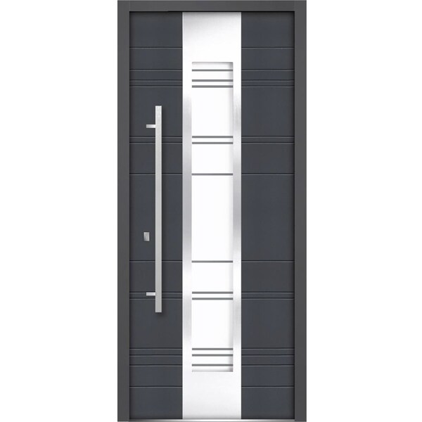 Vdomdoors Front Exterior Prehung Frosted Glass Steel Door 36x80 " InswingDeux 0757 GraphiteLite Inserts Modern - DEUX0757ED-GRE-36-RH
