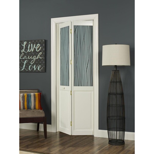 Parche 32 x 80 in. Half Glass Reeds Bifold Door, Unfinished Pine - PA3568705