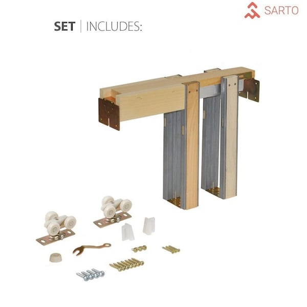 Sartodoors Sliding French Pocket Door 28 x 84in W/, Lucia 8831 White Silk, Kit Trims Rail Hardware - LUCIA8831PD-WS-2884