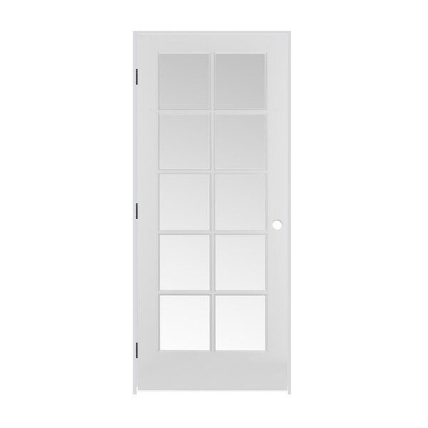 Trimlite 30"x80"x13/8" Primed 10Lite Clear Tempered Glass Interior French 49/16" RH Prehung Door Matte Hinges - 2668PRI1310CLETRH10B4916