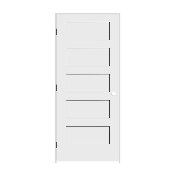 Codel Doors 26" x 80" x 1-3/8" Primed 5-Panel Equal Panel Interior Shaker 4-9/16" RH Prehung Door w/Mtt Blk Hngs - 2268PRI8405RH10B4916