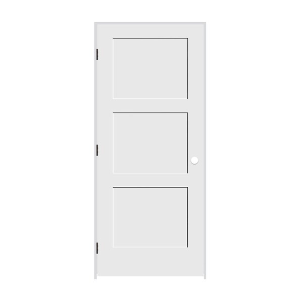 Trimlite 32"x80"x13/8" Primed 3Panel Equal Panel Interior Shaker 49/16" RH Prehung Door Matte Black Hinges - 2868PRI8433RH10B4916
