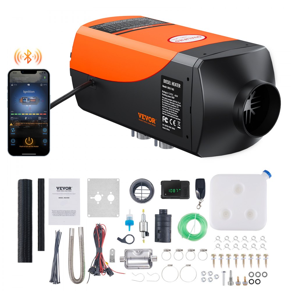 VEVOR Bluetooth App Control Diesel Air Heater, 12V 5KW Diesel Heater with Automatic Altitude Adjustment, Remote Control and LCD, Diesel Parking Heater for RV Trailer Camper Van Boat And Indoors - ZCJRQFT12V5KWST3PV9