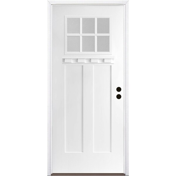 Codel Doors 36" x 80" Primed White Shaker Exterior Fiberglass Door - 3068LHISPSFHER2066C691610BB
