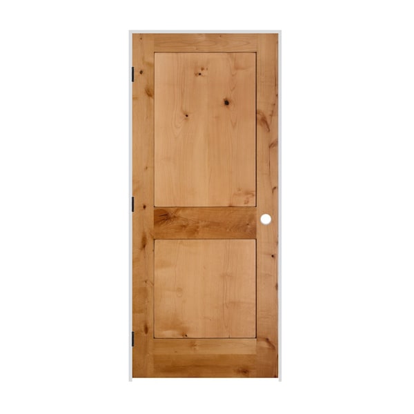 Codel Doors 26" x 80" x 1-3/8" Knotty Alder 2-Panel Interior Shaker 7-1/4" RH Prehung Door with Black Hinges - 2268SKA8402RH1D714