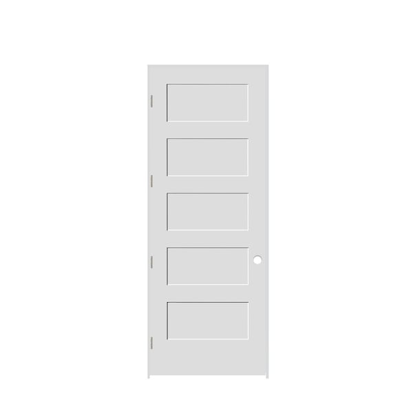 Trimlite 32"x96"x13/8" Primed 5Panel Equal Panel Interior Shaker 71/4" RH Prehung Door Satin Nickel Hinges - 2880PRI8405RH15714