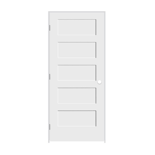 Codel Doors 36" x 84" x 1-3/8" Primed 5-Panel Equal Panel Interior Shaker 6-9/16" RH Prehung Door - 3070PRI8405RH26D6916
