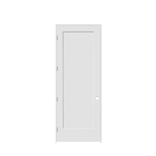Trimlite 34" x 96" x 1-3/8" Primed 1-Panel Interior Shaker 4-9/16" RH Prehung Door with Brushed Chrome Hinges - 2180PRI8401RH26D4916