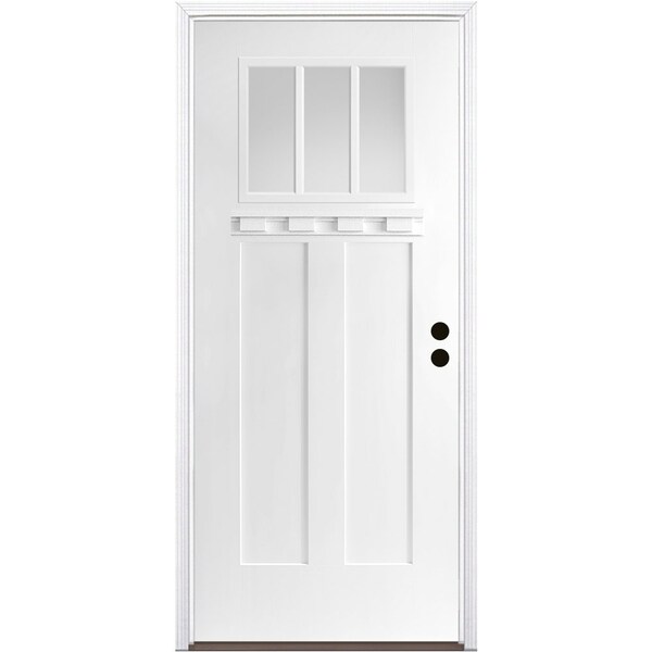 Codel Doors 32" x 80" Primed White Shaker Exterior Fiberglass Door - 2868LHISPSFHER2033C491626DB