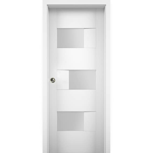 Vdomdoors Sliding Pocket 36x80" Opaque  / Sete 6933 White Silk / Kit Rail Hardware / MDF Interior  Modern - SETE6933PD-WS-36