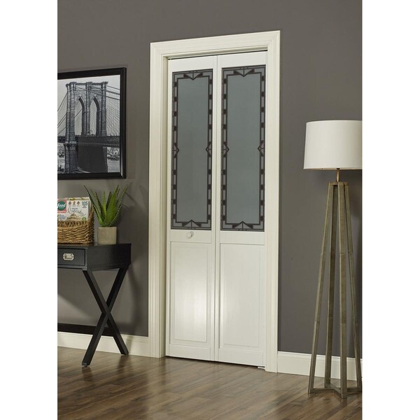 Parche 30 x 80 in. Half Glass Craftsman Bifold Door, Unfinished Pine - PA3570683