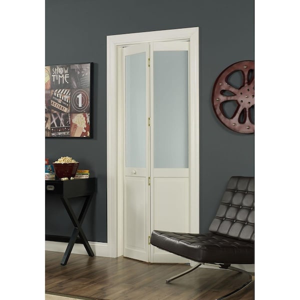 American Wood 36 x 80 in. Half Glass Frosted Bifold Door, Unfinished Pine - 895730