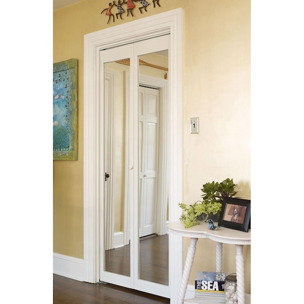 American Wood 30 x 80 in. Full Mirrored Bifold Door, Unfinished Pine - 890726