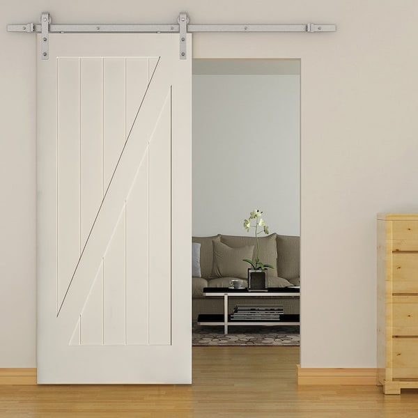 Codel Doors 36" x 84 " Primed 1-Panel Z-Bar Barn Door with Silver Hardware - 3070PRI8401Z-H7SS