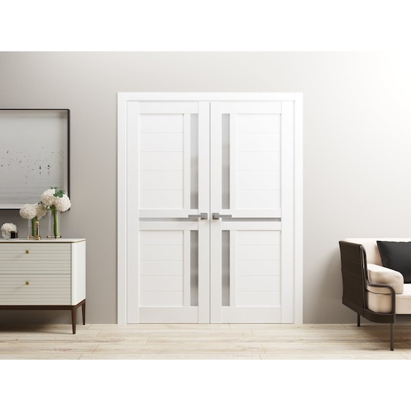 Sartodoors Solid French Double Doors 60 x 84in, Veregio 7288 White Silk W/ Frosted Glass - VEREGIO7288DD-WS-6084